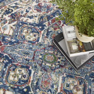 Nourison Ankara Global ANR15 Ivory Navy Area Rug Corner Image