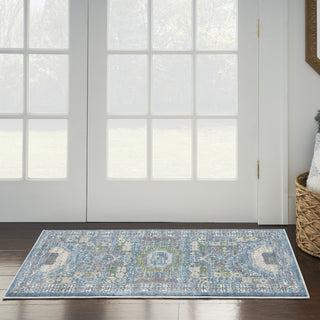 Nourison Ankara Global ANR17 Ivory Light Blue Area Rug Corner Image