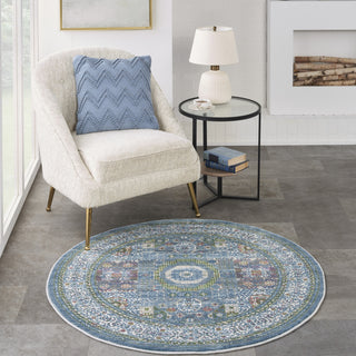 Nourison Ankara Global ANR17 Ivory Light Blue Area Rug Room Image Feature
