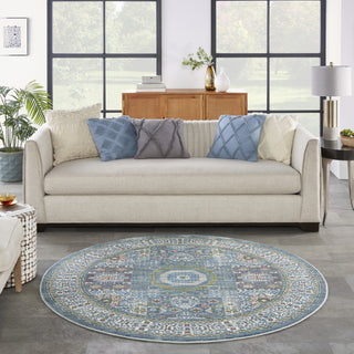 Nourison Ankara Global ANR17 Ivory Light Blue Area Rug Room Image Feature