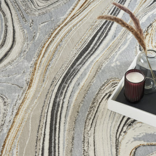 Nourison Glam GLM21 Grey Gold Area Rug Corner Image