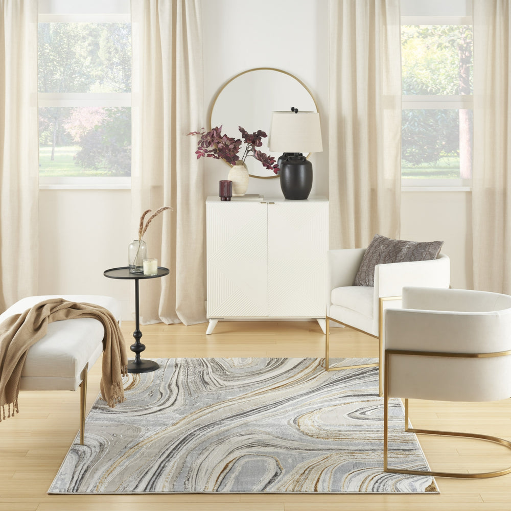 Nourison Glam GLM21 Grey Gold Area Rug Room Image Feature