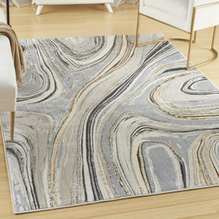 Nourison Glam GLM21 Grey Gold Area Rug Corner Image