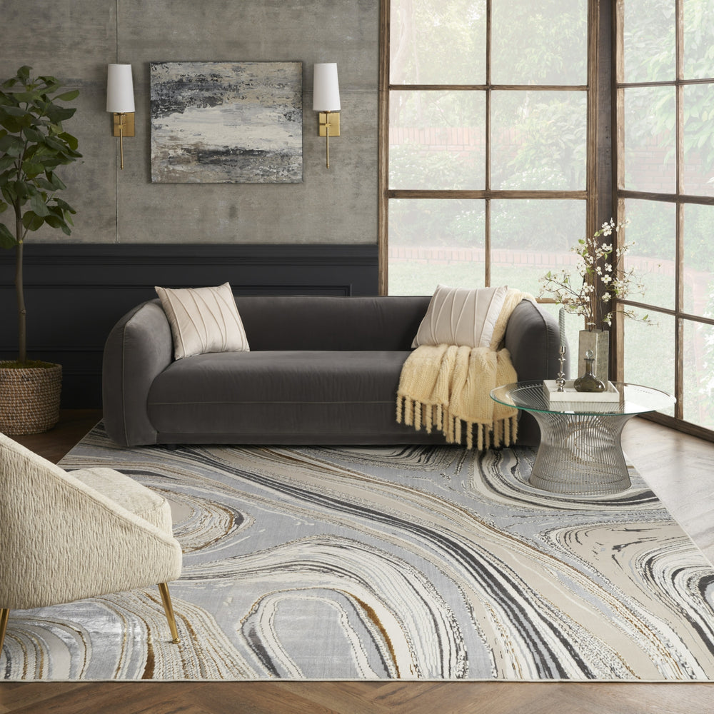 Nourison Glam GLM21 Grey Gold Area Rug Room Image Feature