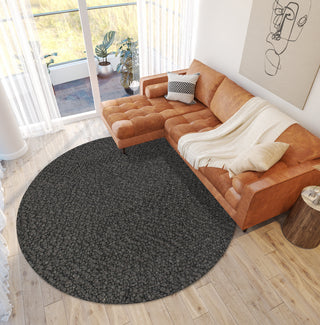 Dalyn Gorbea GR1 Charcoal Area Rug Round Lifestyle Image Feature