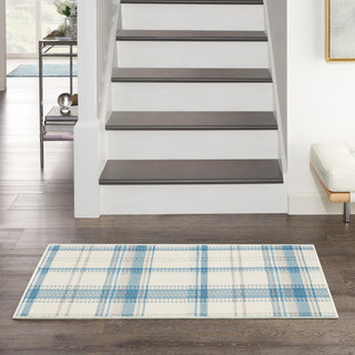 Nourison Grafix GRF03 Ivory Blue Area Rug Corner Image