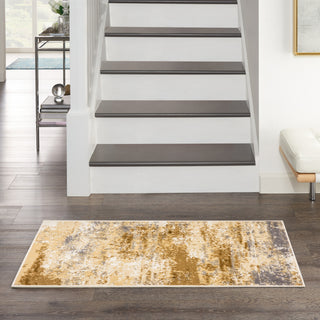 Nourison Grafix GRF40 Beige Blue Area Rug Corner Image