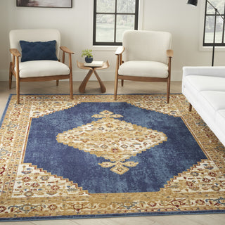 Nourison Grafix GRF43 Navy Gold Area Rug Corner Image