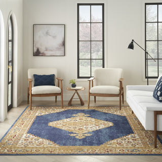Nourison Grafix GRF43 Navy Gold Area Rug Room Image Feature