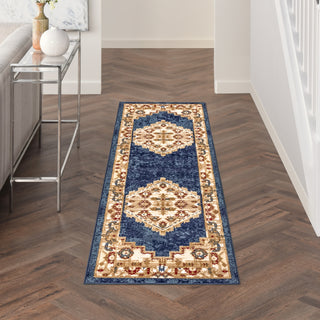 Nourison Grafix GRF43 Navy Gold Area Rug Corner Image