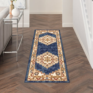 Nourison Grafix GRF43 Navy Gold Area Rug Corner Image