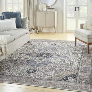 Nourison Grand Washables GRW05 Ivory Blue Area Rug Corner Image