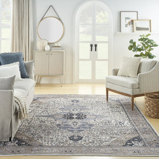 Nourison Grand Washables GRW05 Ivory Blue Area Rug Room Image Feature