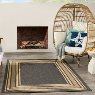 Nourison Horizon Indoor/Outdoor HOZ03 Charcoal Area Rug Corner Image