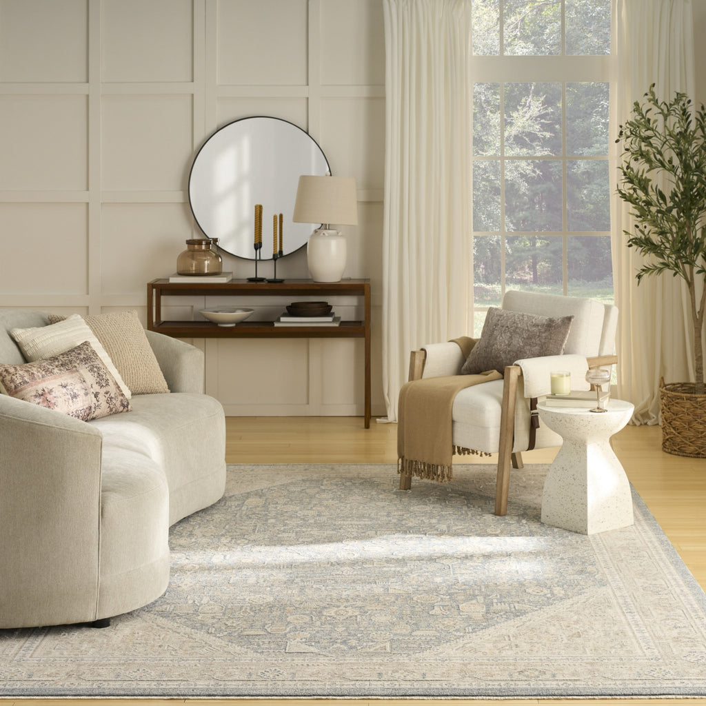 Nourison Harbor HRB03 Ivory Blue Area Rug Swatch Image