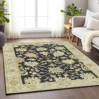 Dalyn Hatay HY2 Black Machine Washable Area Rug Lifestyle Image Feature