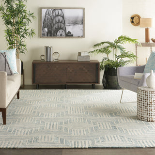 Nourison Interlock ITL06 Ivory Turquoise Area Rug Room Image Feature