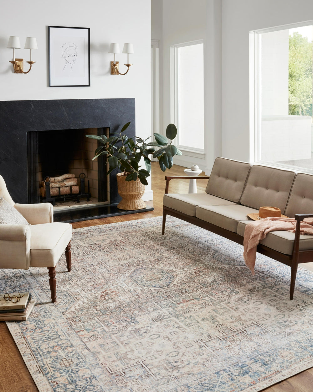 Chris Loves Julia x Loloi Jules JUL-07 Natural/Ocean Area Rug Lifestyle Image Feature