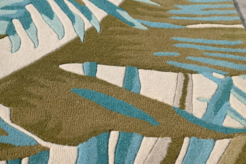 KAS Cove 3002 Ivory/Teal Palms Area Rug Lifestyle Image Feature