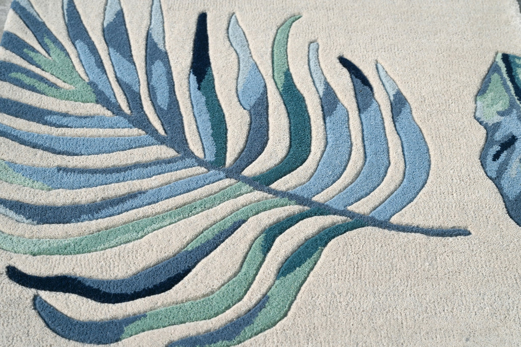 KAS Cove 3005 Ivory/Blue Leaves Area Rug Lifestyle Image Feature