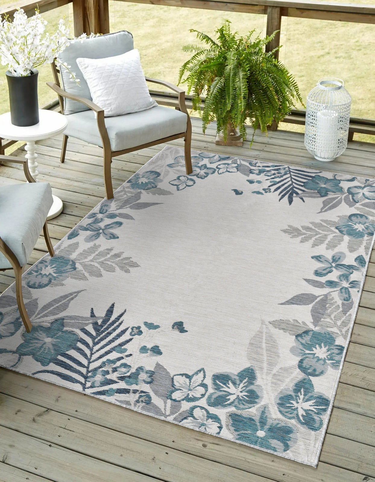 KAS Dahlia 1404 Ivory/Blue Garden Border Area Rug main image