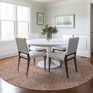 Dalyn Karaj KJ10 Pink Machine Washable Area Rug Round Lifestyle Image Feature