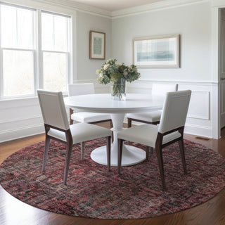 Dalyn Karaj KJ3 Pink Machine Washable Area Rug Round Lifestyle Image Feature