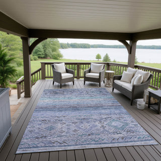 Dalyn Karaj KJ4 Blue Machine Washable Area Rug Outdoor Lifestyle Image Feature