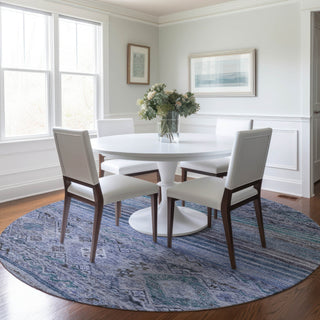Dalyn Karaj KJ4 Blue Machine Washable Area Rug Round Lifestyle Image Feature