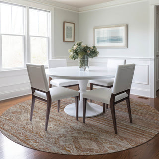 Dalyn Karaj KJ4 Copper Machine Washable Area Rug Round Lifestyle Image Feature