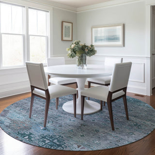 Dalyn Karaj KJ5 Blue Machine Washable Area Rug Round Lifestyle Image Feature