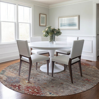 Dalyn Karaj KJ5 Gray Machine Washable Area Rug Round Lifestyle Image Feature