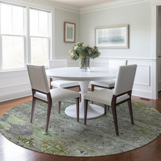 Dalyn Karaj KJ5 Sage Machine Washable Area Rug Round Lifestyle Image Feature