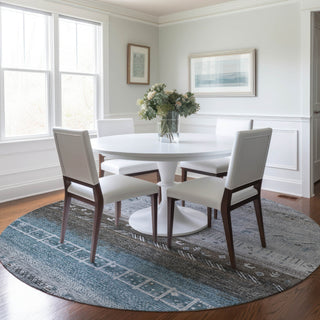 Dalyn Karaj KJ7 Blue Machine Washable Area Rug Round Lifestyle Image Feature