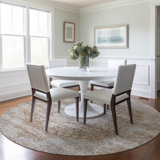 Dalyn Karaj KJ8 Copper Machine Washable Area Rug Round Lifestyle Image Feature