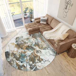 Dalyn Kikiamo KK11 Volcano Machine Washable Area Rug Round Lifestyle Image Feature