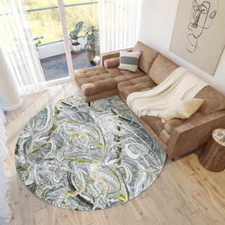 Dalyn Kikiamo KK12 Storm Machine Washable Area Rug Round Lifestyle Image Feature