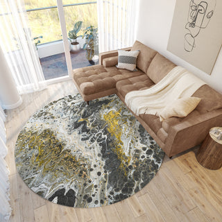 Dalyn Kikiamo KK13 Graphite Machine Washable Area Rug Round Lifestyle Image Feature