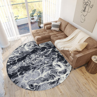 Dalyn Kikiamo KK14 Marble Machine Washable Area Rug Round Lifestyle Image Feature