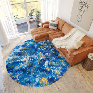 Dalyn Kikiamo KK17 Pacifica Machine Washable Area Rug Round Lifestyle Image Feature
