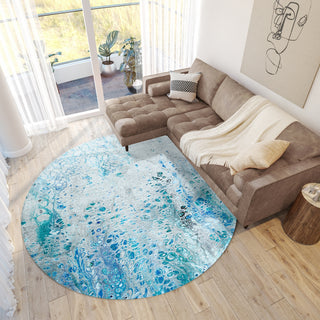 Dalyn Kikiamo KK18 Ocean Machine Washable Area Rug Round Lifestyle Image Feature