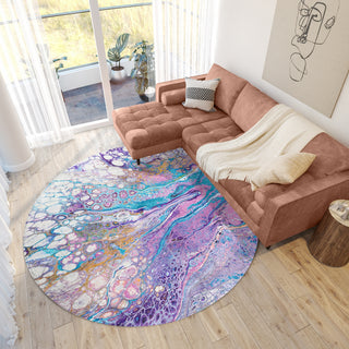 Dalyn Kikiamo KK19 Lavender Machine Washable Area Rug Round Lifestyle Image Feature