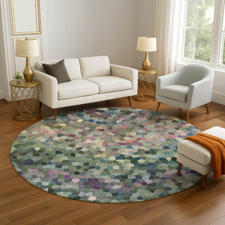 Dalyn Kaleidoscope KL1 Cactus Machine Washable Area Rug Round Lifestyle Image Feature