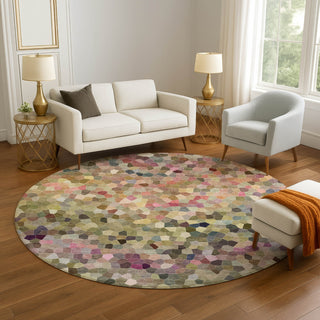 Dalyn Kaleidoscope KL1 Meadow Machine Washable Area Rug Round Lifestyle Image Feature