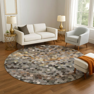 Dalyn Kaleidoscope KL1 Pewter Machine Washable Area Rug Round Lifestyle Image Feature