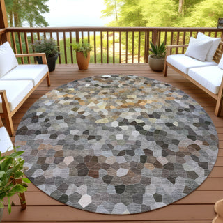 Dalyn Kaleidoscope KL1 Pewter Machine Washable Area Rug Round Outdoor Lifestyle Image Feature