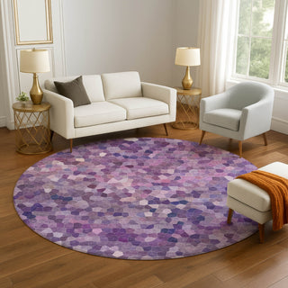 Dalyn Kaleidoscope KL1 Plum Machine Washable Area Rug Round Lifestyle Image Feature