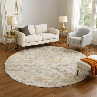 Dalyn Kaleidoscope KL1 Putty Machine Washable Area Rug Round Lifestyle Image Feature