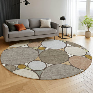 Dalyn Kenner KN1 Taupe Area Rug Round Lifestyle Image Feature