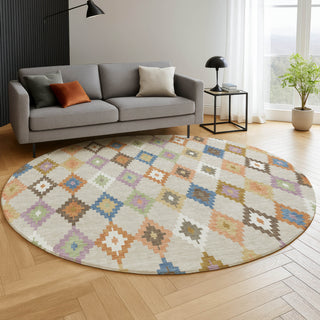 Dalyn Kenner KN10 Beige Area Rug Round Lifestyle Image Feature